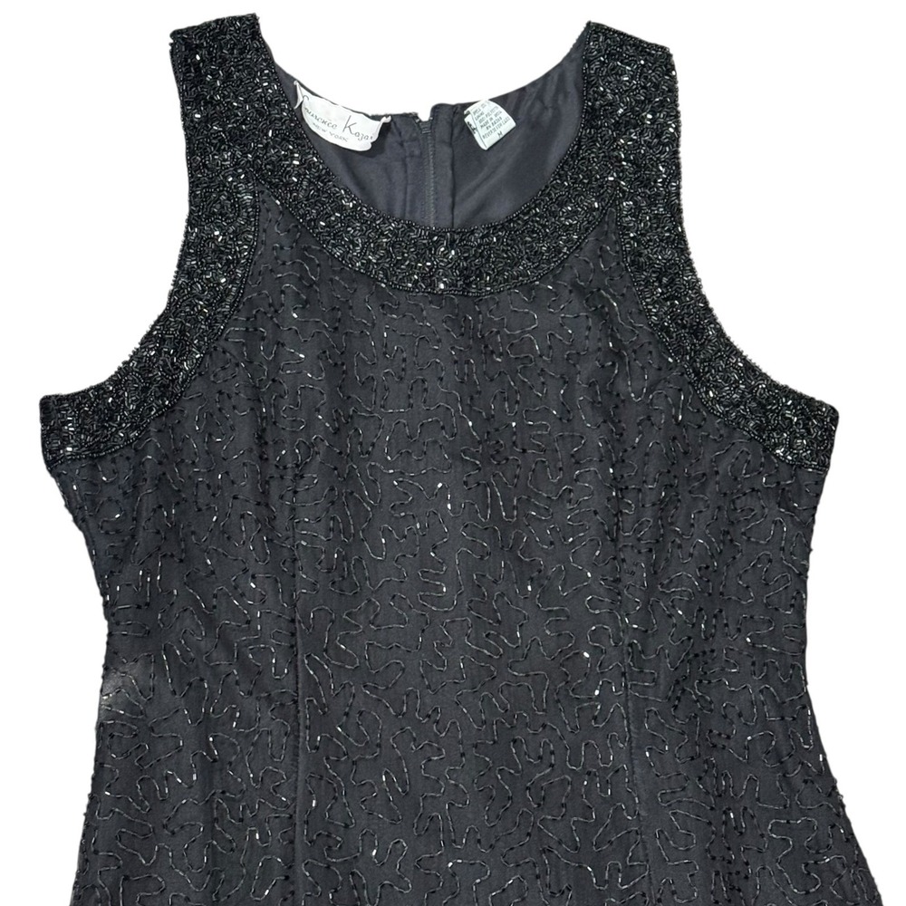 Laurence Kazar Black Beaded Silk Cocktail Dress Sz M VTG 80s Whimsigoth fairy - Picture 8 of 11